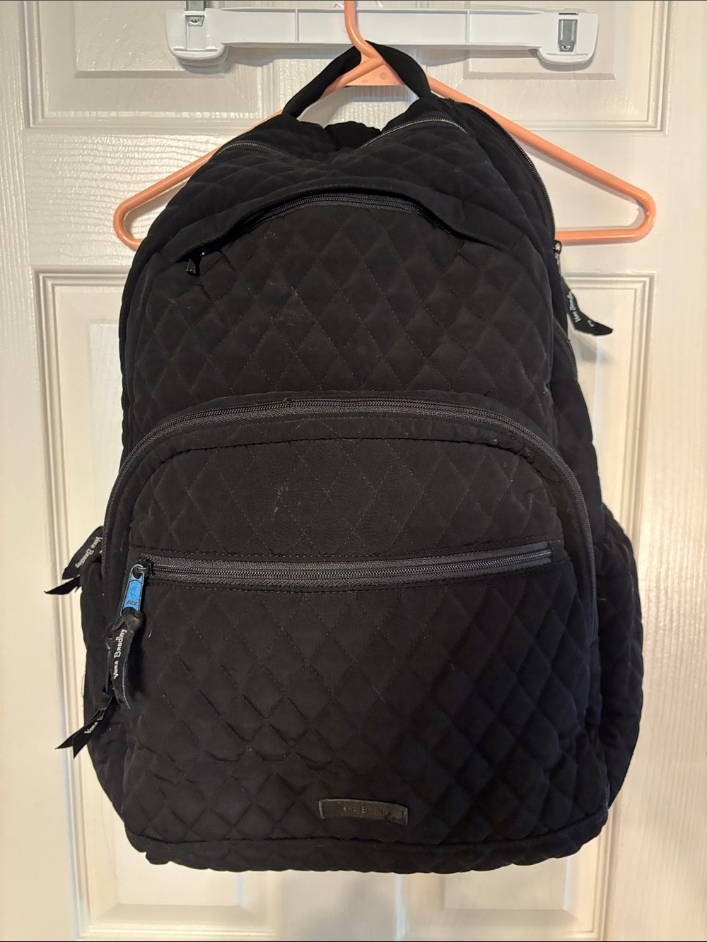 Vera Bradley Black Quilted Backpack with Front Zip Pockets